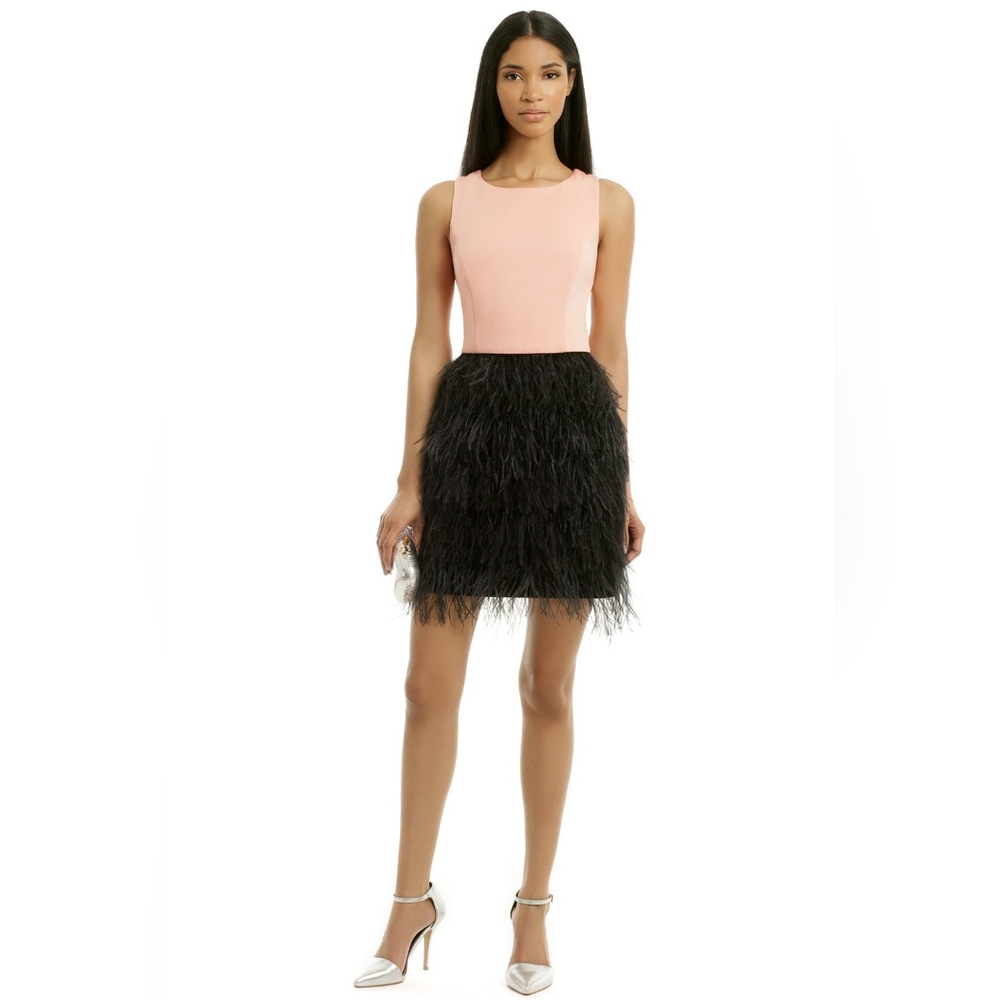 MAIA Peach and Black Dress With Feathers Size 8 - Picture 2 of 16